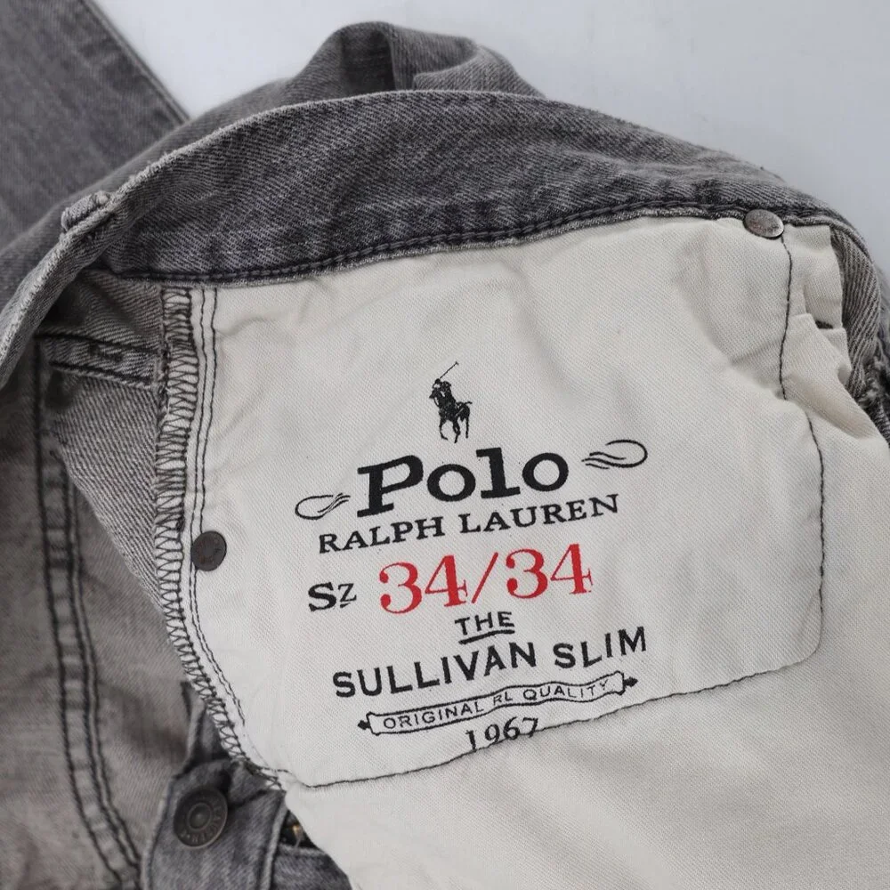Polo Ralph Lauren Jeans Mens 34 36x30 Sullivan Slim Distressed Denim Rips gray